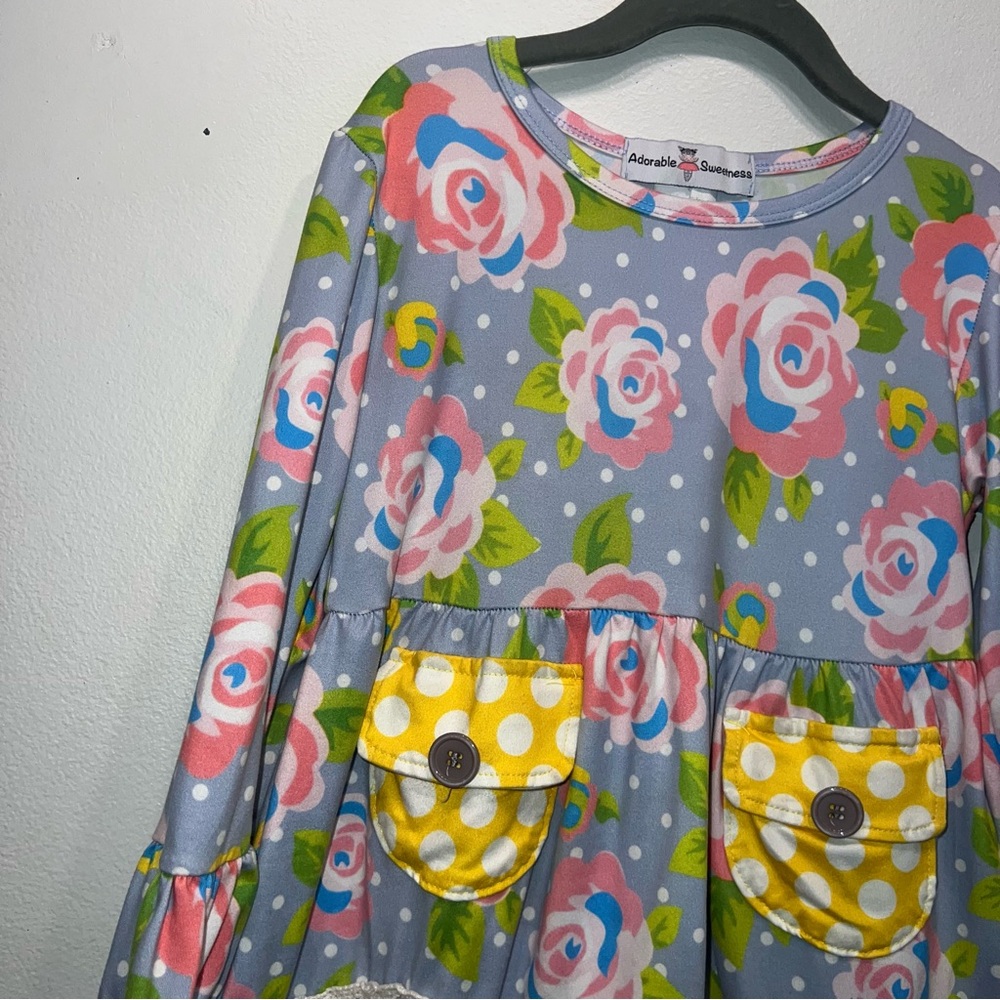 Adorable Sweetness Girls Ruffle Dress Size 5 Pastel Floral Multicolor Boho - Picture 2 of 7